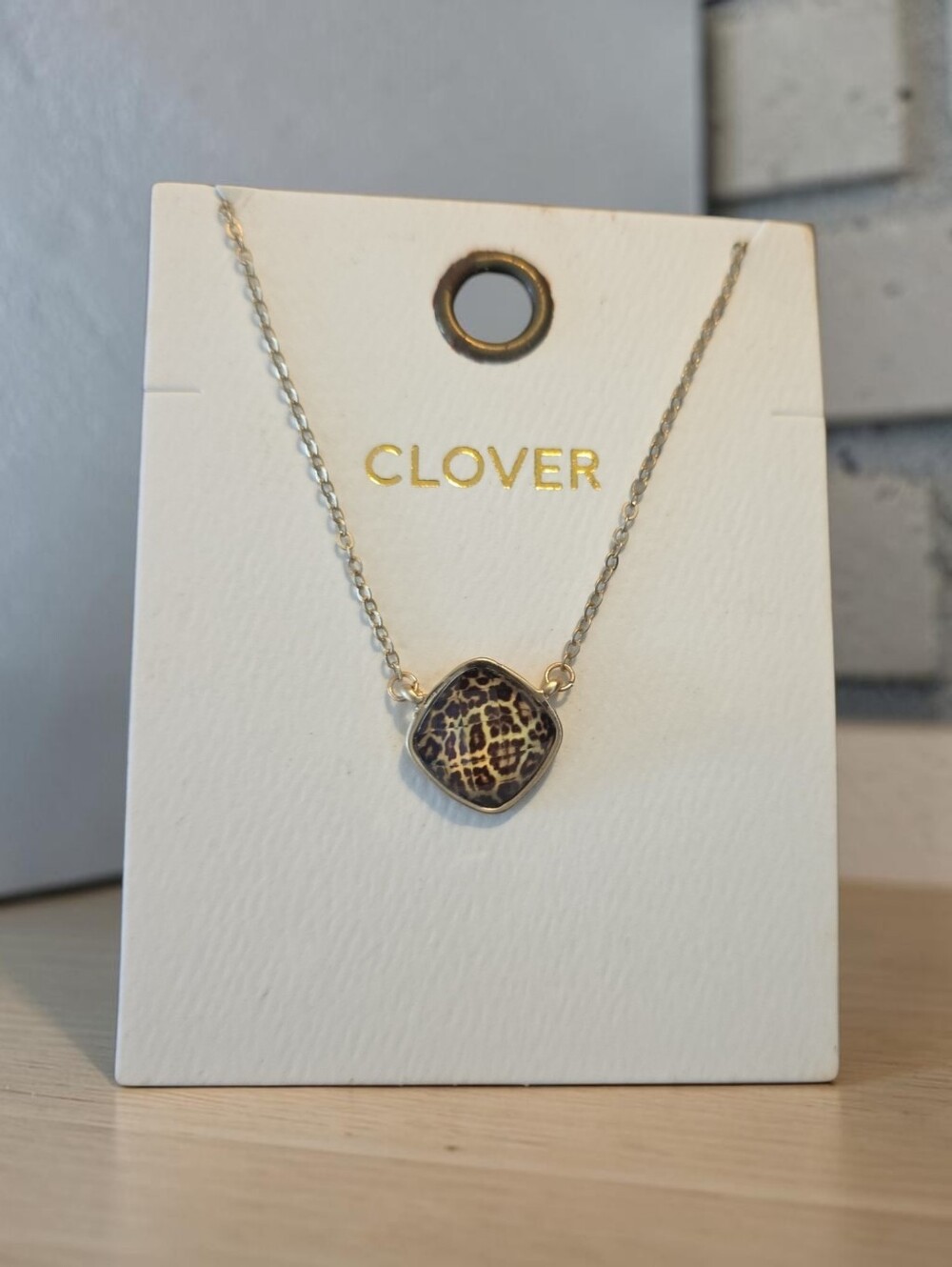 Gold-Tone Brown Cheetah Patterned Pendant Necklace